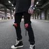 Plegie Bandana Patchwork zerrissen am Knie Herrenjeans High Street Jeans Herren Hip Hop Denim Hose Slim Fit schwarz Joggers308j