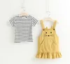 Bebés Meninas Roupas Cat design listrado Vestido camisa 2PCS Conjuntos de manga curta T-shirt Cat Vest Vestido Ternos Ruffled Skirt Kids Clothing DHW1920