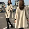 2019 Women Plaid Woolen Coats New Autumn Winter Casual Woolen Coats Female Thick Warm Overcoats with Bow Plus Size 2XL