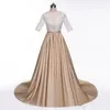 2020 Neue Vintage Spitze Fleck Champagner Brautkleider Halbarm Sheer Neck Covered Botton Günstige Dubai Arabisch Brautkleid Echte Fotos 747