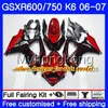 Kropp för Suzuki GSXR 750 600 GSX R600 R750 GSXR750 06 07 296HM.0 GSX-R600 06 07 GSXR-750 K6 GSXR600 2006 2007 Fairings Kit Factory Blue Red