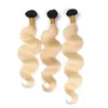 # 1B / 613 Loiro Ombre onda do corpo peruana Pacotes de cabelo com Encerramento onduladas Humanos ombre hair louro Weave tramas com 4x4 Lace Encerramento Pedaço