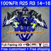 Injektionskropp för Yamaha YZF R3 R25 YZF-R3 YZFR25 Hot Golden White 14 15 16 17 240hm.7 YZF-R25 R 25 YZFR3 2014 2015 2016 2017 Fairings Kit