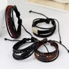 Wholesale- Retro Multilayer Leather Wristband Bracelet Cuff Bangle Men Women Wrap Charm Leather Black Brown Braided Rope Wristbands