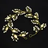 US Warehouse simple alloy small leaf pure handwork bride hair ring hair band beaded crystal beads wedding accessories Jewelry Gift