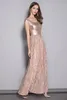 Women's O Neck Sleeveless Sequined Patchwork Elegant Long Party Prom Runway Dresses