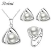 New Fashion Brand Bridal Jewelry Set Silver Color Simulated Pearl Pendant Necklace Earrings Rings Jewelry Sets