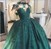 2024 Новые сексуальные охотники зеленые платья Quinceanera Высокие кружевные аппликации Beads Sweet 16 Open Back Plus Pufpy Pufpy Evening Gowns Ношение 403