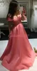 Sexy Satijn Watermeloen Rode Avondjurken A-Lijn 2019 Off Shoulder Pageant Party Prom Gown Robe de Soiree Plus Size Arabische Formele Gast