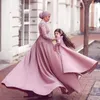 Mörkrosa muslimska aftonklänningar långa ärmar Jumpsuit avtagbar halsduk Islamiska Dubai Saudiarabiska kvällsklänningar prom klänning5765479