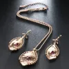 3Pcs Vintage Necklaces Jewelry Sets For Women Antique Gold Pink Crystal Wedding Party Earrings Necklace Ring Female Turkish Jewelrys