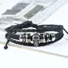 Star Pulseiras Mulheres Forma Crânio Tecido Genuíno Couro Europeu Punk Punk Charmas Bangles Presente Homens Trançado Beads Jóias Acessório Preto