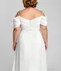 Top Selling Empire Plus Size Bridesmaid Dress A-Line Spaghetti Strap Sexy V-neck Floor Length Chiffon Formal Evening Dress with Short Sleeve