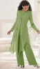 2019 Cheap Elegant Chiffon With Long Sleeves Jewel Neck Ruffles Plus Size Mother Of the Bride Pant Suits Mother Suits with Jacket9697368