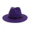 2020 Wide Brim Fedoras Men Wool Felt Hats Khaki Casual Jazz Hat Women Large Brim Solid Belt Autumn Fashion Fedora Caps Black