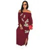 2019 Taille Plus Mode Africaine Conçu Robe Maxi Traditionnelle Dollars Imprimer Robe Maxi Hors Épaule Cravate Manches 3/4 Fente Latérale Casual Longue