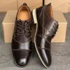 Men Fashion Leather Dress Shoes Cap Toe Oxford Oxford Business Flats Designer Shoes Black Brown Lace-up Party Wedding Casual Shoes