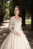 Abiti da sposa Vestios De Novia A-line con scollo a V in pizzo con applicazioni maniche lunghe da giardino eleganti abiti da sposa con bottoni con retro trasparente 2020 nuovo