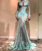 2019 pas cher manches longues dentelle robe de soirée Dubai Illusion corsage vacances femmes portent formelle fête robe de bal sur mesure grande taille
