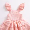 2020 Abiti da principessa di marca per ragazze Cute Petal Sleeve Pink Plaid Tutu Kids Dress Children039s Day abiti firmati Factroy Wh7911574