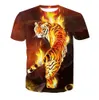 Mode-Neue Mans Feuer Tiger Gedruckt Casual T-shirts Sommer Männlichen High Street T-shirts Casual Kurzarm Crew Neck Tops