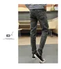 2 Pieces a Set Men039s Casual Stretch Skinny Jeans Trousers Tight Pants Solid Colors Loose Fit Denim Trousers Torn Ripped Denim1938454