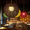 Personnalité créative lampes suspendues colorées Restaurant Bar café lampes rotin champ pâtes boule E27 droplight par EMS
