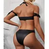 Sexig svart båge bikini badkläder kvinnor 2020 PU Läder Baddräkt Kvinnor En bit Bandage Simma Baddräkt Sommar Brazilian Biquini