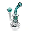 21cm Tall Green With Holes Clear Glass Bong Smoking Hookahs Pipe Accessories Oil Rig Heady Bong Bubbler Shisha 14mm joint Bowl