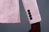Mens Um botão Shawl Lapel Floral Jacquard 3 PCS Ternos 2019 Marca Novo Noivo Do Casamento Promema Smoking Terno Homens Terno Masculino Rosa