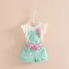 Kids Clothes Sets Girls Plaid Heart T Shirts Bow Shorts 2PCS Set Sleeveless Children Outfits Summer Kids Clothing Wholesale DHW3161