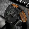 Mężczyźni zegarki Oulm Men Sport Watches Dwie strefa czasowa Dekoracyjna kompas Male Kwarc Watch Relogio Masculino2346