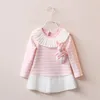 2-6 anni Bambina bambina Coniglio tridimensionale Dreess bambini Abito manica lunga a righe bambino Abito camicia gonna colletto foglia di loto Abbigliamento di marca