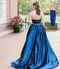 Simple Desginer 2019 Halter Prom Jurken met Zakken Satijnen Kralen Sash Lange Goedkope Partyjurken Vestido de Fiesta Formele avondkleding