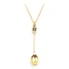 Charm Tiny Tea Lepoon Hang ketting met kroon ketting 3 kleuren Creatieve mini Long Link Sieraden Lepel kettingen3342246