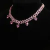 Ожерелье-цепочка с кубинскими звеньями на заказ, розовое мизинец в форме сердца, стрелка в форме сердца, модное колье в стиле хип-хоп 32, 10 см, женское ювелирное изделие195y