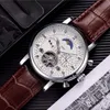Top brand mens watches business mechanical automatic watch luxury Genuine Leather strap Diamond daydate Moon Phase movement wristwatches for men Father's Day Gift