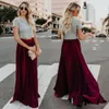 Gonne dell'annata delle donne chiffon Mesh vita alta Solid colore maxi gonne a pieghe mezza lunghezza Beach Gonna donna autunno