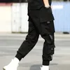Уличная одежда Брюки в стиле хип-хоп Черные мужские шаровары с эластичной резинкой на талии Брюки в стиле панк с лентами Повседневные тонкие брюки для бега Мужские брюки в стиле хип-хоп New2006087054