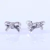 Cute small Bow Stud Earrings retail Box sets High quality 925 Sterling Silver Women Girls CZ Diamond Gift Earring