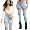 Kvinnors Jeans High Street Women Skinny Sexig Rippad Skin Tight Fashion Färg Blå Penna Denim Byxor Asiatisk Storlek