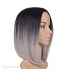 Mtmei cheveux courts Bob perruque matériau synthétique pleine Machine fait sans colle Ombre argent gris résistant à la chaleur cheveux perruques pour les femmes