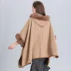 Nieuwe herfst winter vrouwen losse hooded poncho faux bontkraag manchet cardigan sjaal cape mantel poncho uitloper jas C4983