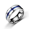 Acier inoxydable bleu ruban rainure bande anneaux bague de mariage cadeau bijoux de mode pour femmes hommes Will et Sandy