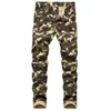 Men Slim Stretch Jeans Army Green Printed Casual Pants Men Camo Jeans Personality with 6 Colors282V