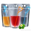 USA Stock Clear Drink Pouches Bags frosted Zipper Stand-up Plastic Drinking Bag with straw with holder Reclosable Heat-Proof