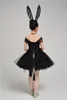 Black Off Shoulder Girls Pageant Dresses With Detachable Skirt Puffy Ball Gown Lace Sash Tulle Little Girl Party Dress Gloves Rabbit Ear