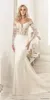 Robes de mariée sirène sexy hors épaule manches longues tulle satin appliques robe de mariée froncée balayage train robe de mariée personnalisée