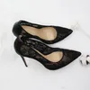 2019 Black Lace High Heel Eden Heel Heel 웨딩 신부를위한 Black Stilettos Red Bottom Designer Heels가 뾰족한 발가락 12 cm 신부 sho186w