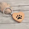 Drewno Serce Paw Kot Dog Print Print Brelok Keyring Key Chain Łapa Biżuteria Biżuteria Pet Jewelry Pies Kochanka Kochanie Prezenty